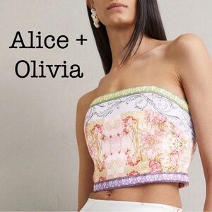 New Alice + Olivia Pastel Floral Strapless Crop Top Size 10